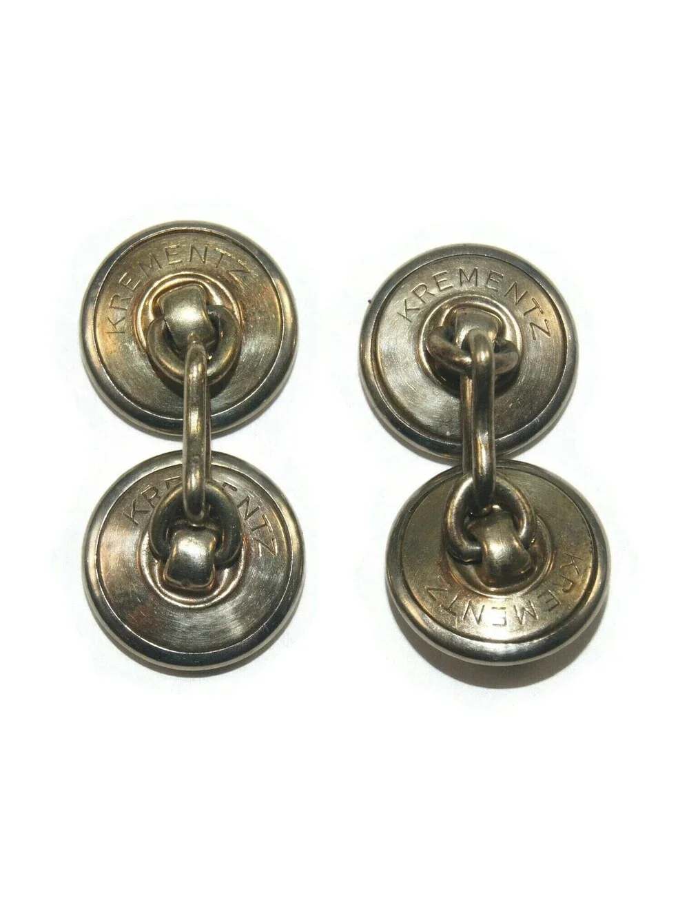 Antique Krementz Gold Plated & Abalone Double Round Cuff Links.
